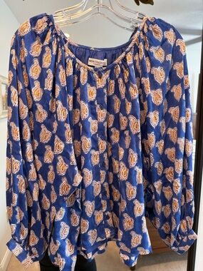 Emerson Fry Navy Blue Paisley Peasant Blouse